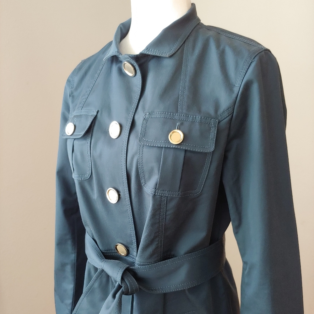 St. John Yellow Label Blue Utility Trench Jacket with Gold Buttons Women's 6 - Picture 3 of 17